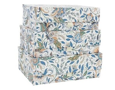 3-Piece Decorative Storage Boxes with Lids, Magnet and Ribbon, Plain White, 