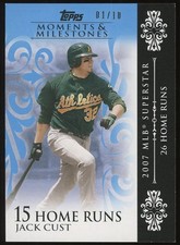 2008 Topps Moments & Milestones Blue /10 Jack Cust (2007 26 Home Runs) A’s