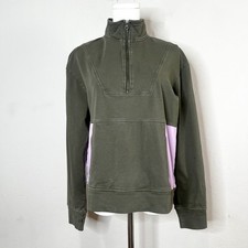 Pact Organic Cotton Green Lavender Quarter Zip Sweatshirt Colorblock Womens M