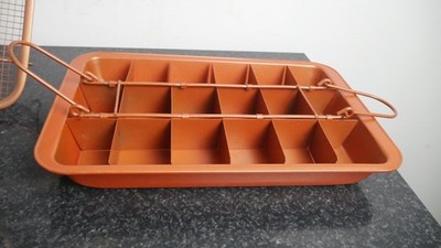 Copper Brownie Pan 13  Nonstick Divided For  Individual Pieces w/ Crisper Tray