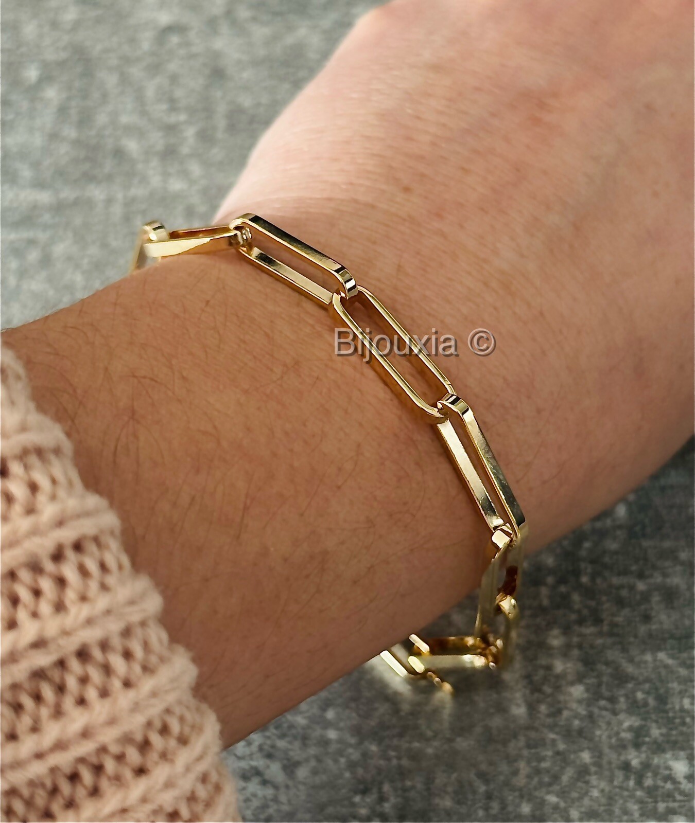Bracelet maillons rectangulaires cheval en plaqué or 750/1000 homme femme maille moderne