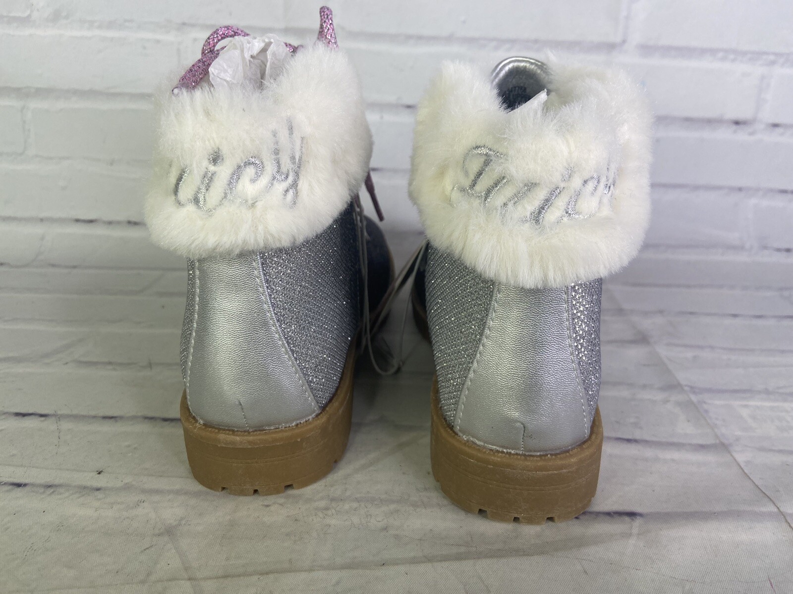 Juicy Couture Hawthorne Hiker Glitter Shimmer Silver Boots Big Girls Size 4 image 6