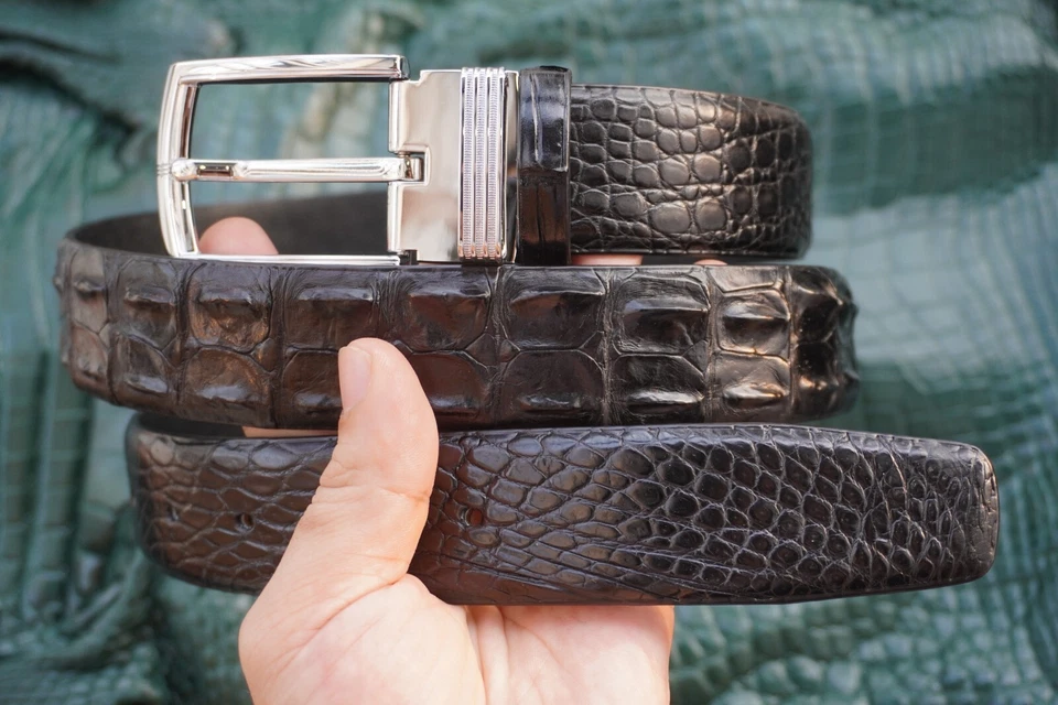 Cinturón de hombre negro genuino de piel de cuero con cuerno de cocodrilo W 1,5" #A38 Foto 3 de 4