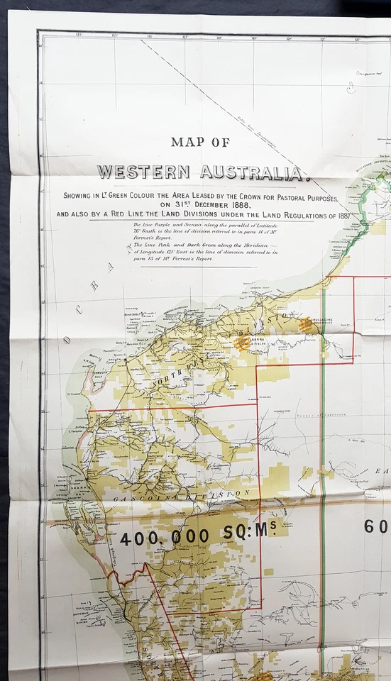 Mapa plegable antiguo grande John Forrest de arrendamientos pastorales de Australia Occidental 1890 Foto 4 de 4