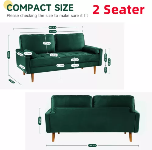 2 Sitzer Sofa Loveseat Kleine Sofa mit 2 Kissen und Armlehnen Sofa Set Loungsofa - Bild 16 von 42