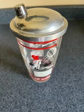 GLASS COCKTAIL SHAKER BARWARE CHROME LID 8 CLASSIC RECIPES SPORTS THEME