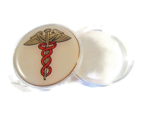 2" challenge coin holder w/your favorite CADUCEUS MEDICAL SYMBOL logo on top