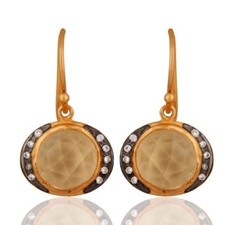 18K Gold Plated 925 Sterling Silver Aqua Chalcedony Designer Earring Jewelry