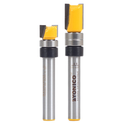 2 Bit 3/8'' Diameter Flush Trim Router Bit Set - 1/4'' Shank - Yonico 14221q