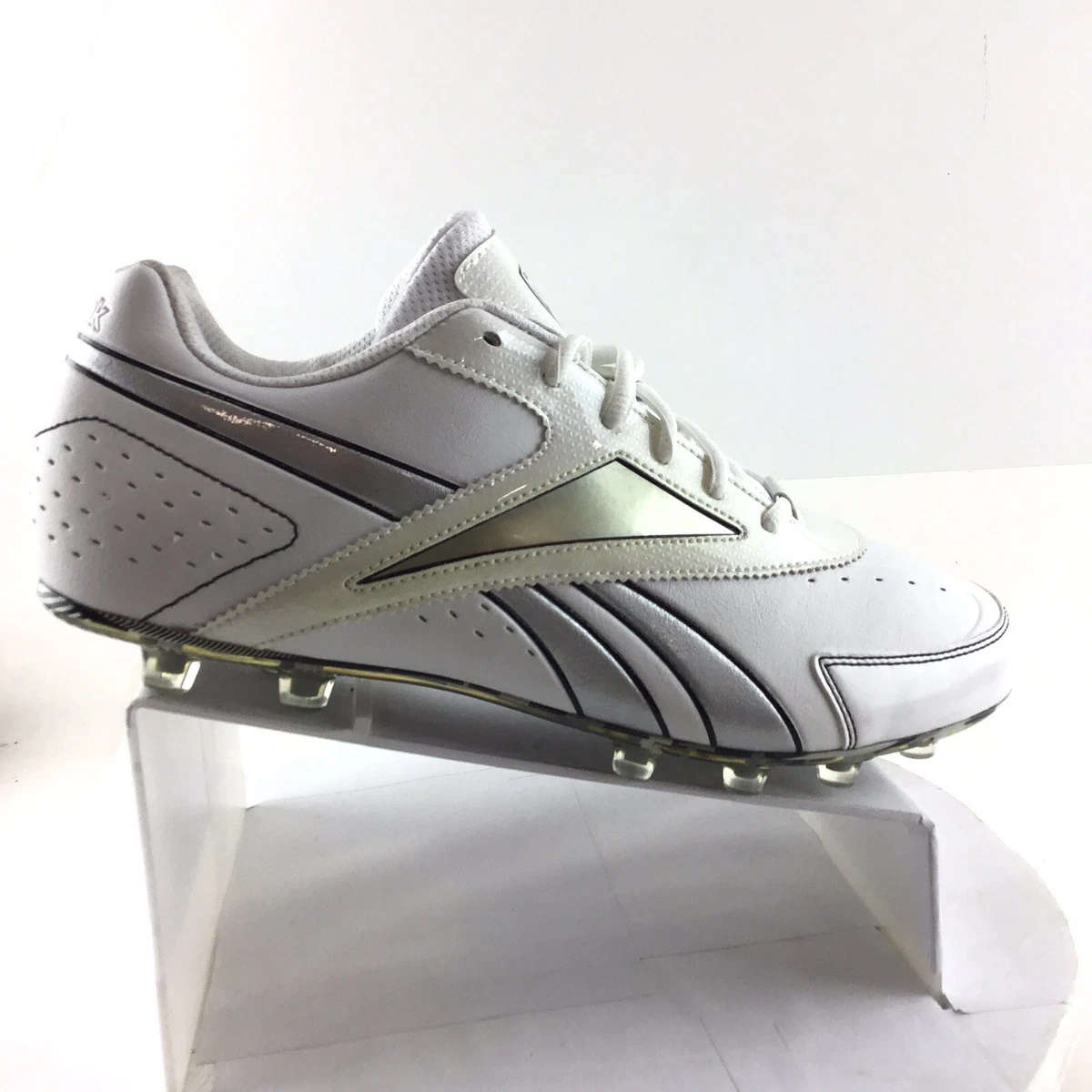Reebok Mens Football Cleats White Gold Silver Leather Lace Up Size