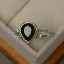 3.60Ct Pear Black Diamond Lab-Created Women 14K White Gold Over Bridal Ring Set
