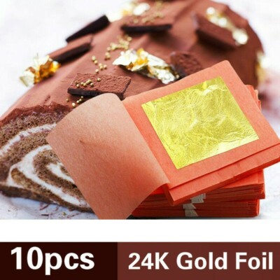 10 X 24K Essbar Original Goldfolie Blatt Essen Kuchen Gesichtsmaske Carve Gild