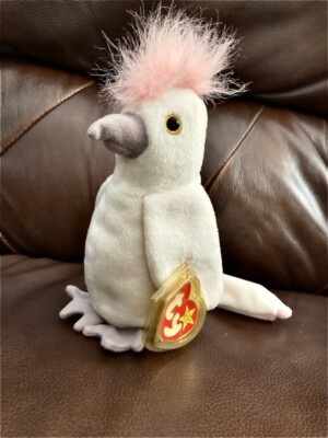 Ty Beanie Babies Kuku Cockatoo Bird - White ALL DESIRABLE ERRORS