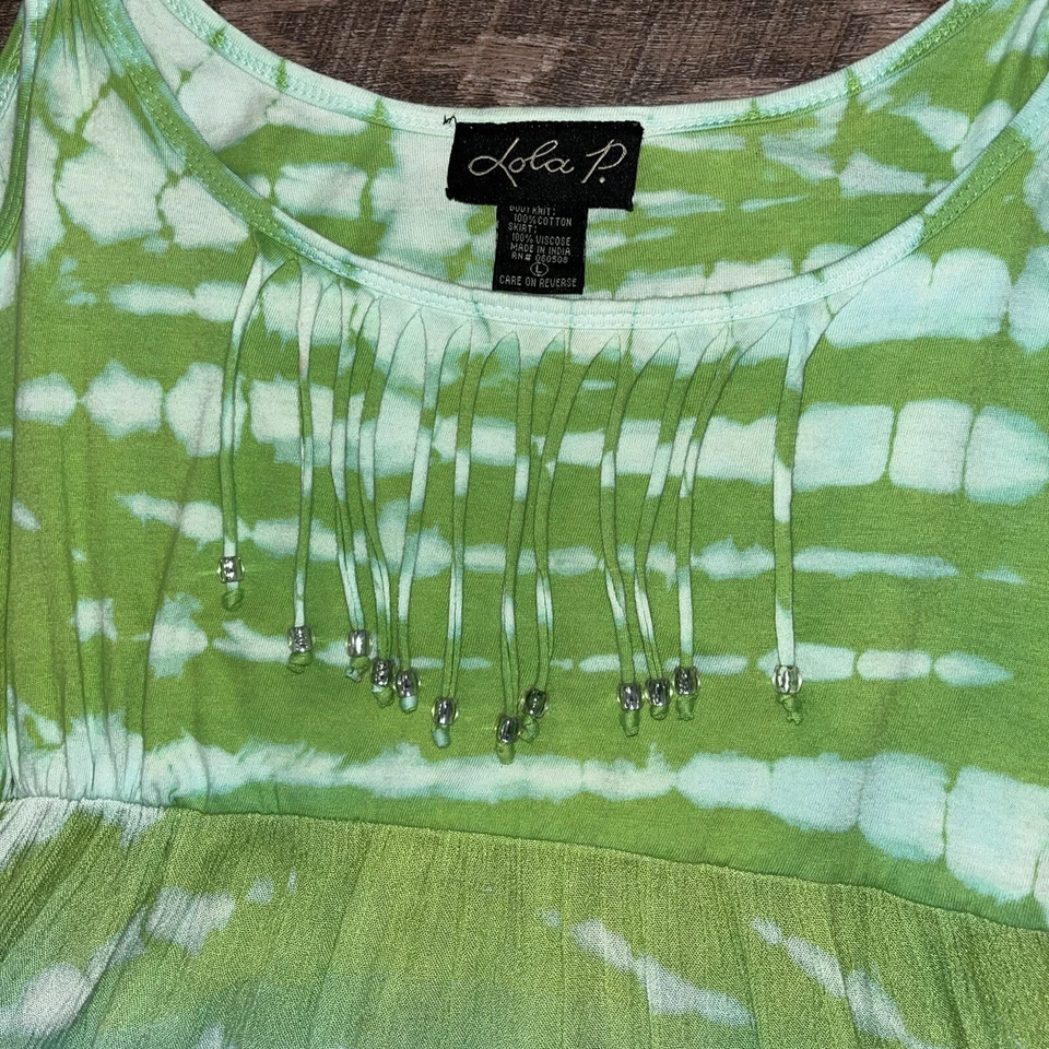 Lola P Tie Dyed Colorful Comfy Cotton Midi Beach Relaxed Fringe Dress Size Large — 第 3/4 张图片