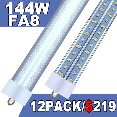 12PC T8 8FT Led Tube Light Bulbs FA8 Single Pin 144W 8Foot Led Shop Light 6500K