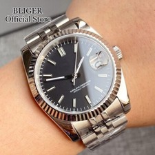 39mm NH35 Black Dial Mechanical Automatic Watch Men Jubilee Bracelet Screw Crown