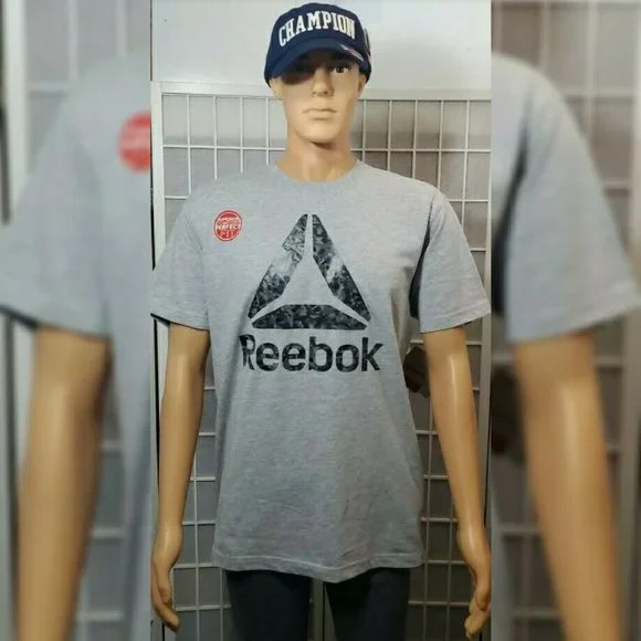 REEBOK SPORT TSHIRT MEN REGULAR FIT SHORT SLEEVE FLECK CAMO SIZE S GREY HEATHER thumbnail 2