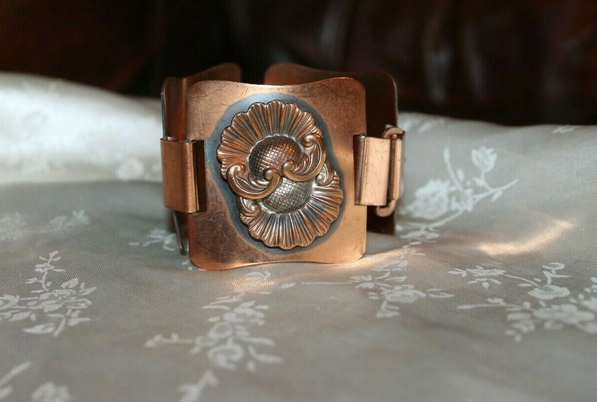 Solid Copper MCM Artisan Thistle Flower Panel Bra… - image 1