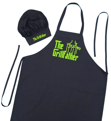 COOLAPRONS The Grillfather Apron And Chef Hat Set, BBQ Gift Ideas For Men, Grilling Aprons