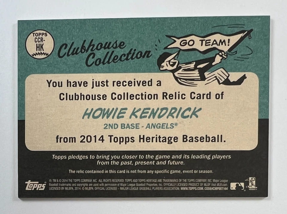 2014 Topps Heritage Clubhouse Collection Howie Kendrick Game Used Relic AR50 - Image 2 of 2