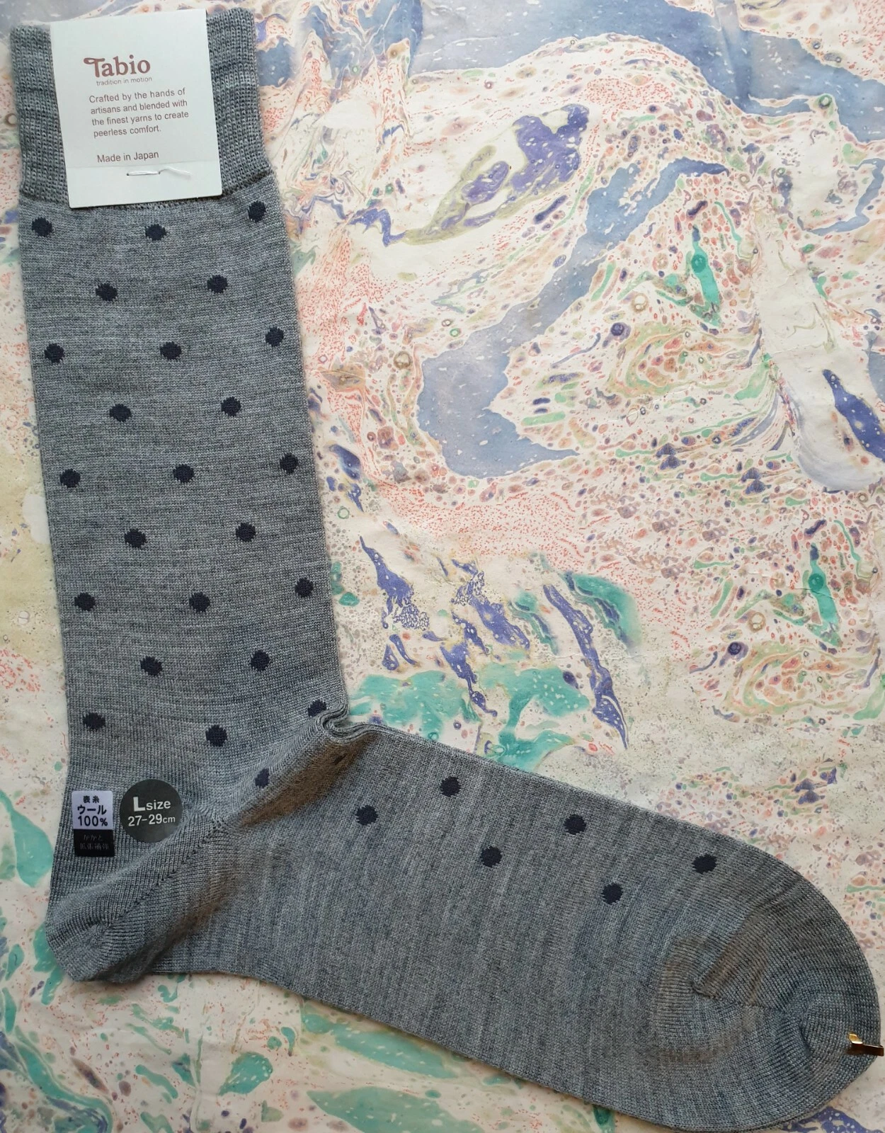 Tabio Japan Mens Socks Wool Contrast Dots Mid Calf Large Grey UK 9-12 EUR 43-47
