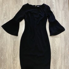 Calvin Klein Black Bell Sleeve Sheath Dress Cocktail City Size 2