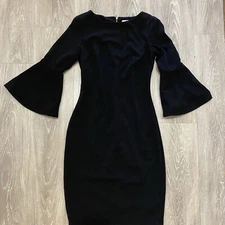 Calvin Klein Black Bell Sleeve Sheath Dress Cocktail City Size 2