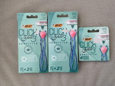 2 x BIC Click 3 Soleil Sensitive Rasierer Griff & Nachfüllpackung 4er-Pack NEU IN OVP PORTOFREI