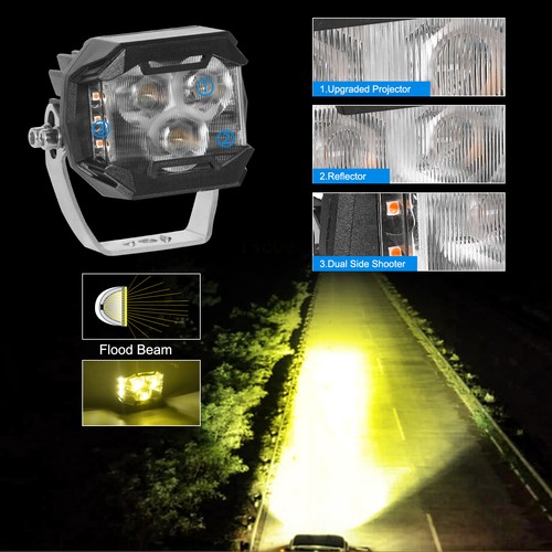 Par de cápsulas de barra de luz de trabajo LED de 3"" ámbar niebla conducción tirador lateral todoterreno + cable - Imagen 3 de 12