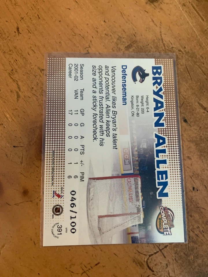 2002-03 Pacific Complete Red (Ser #'d 046/100) - #391 Bryan Allen - Image 2 of 2