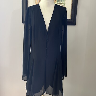 BCBG Generation Long Flare Sleeve Lace-Up Romper in Black Size