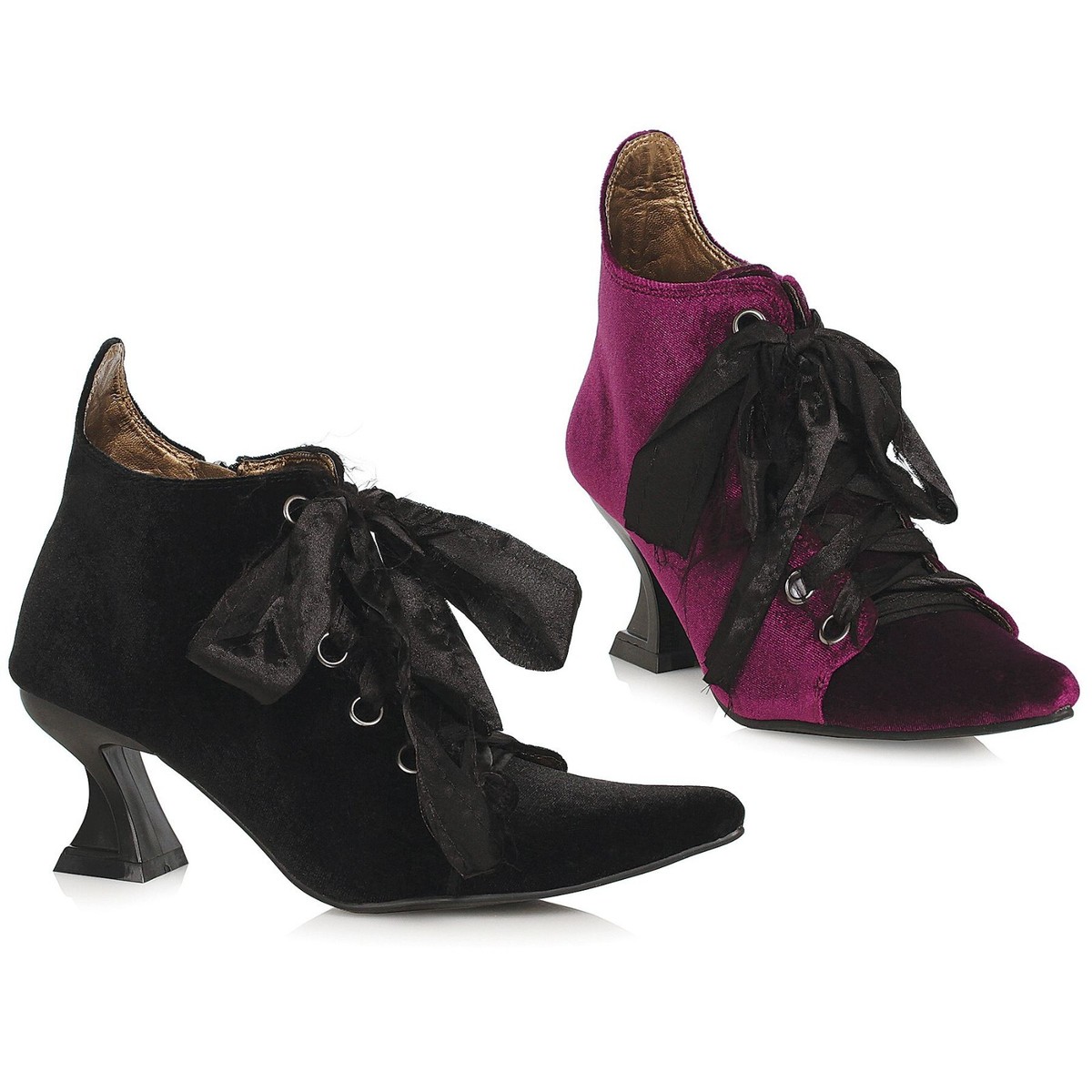 Girls Lace Up Witch Shoes - Black Faux Leather Booties With Curled Toe For Halloween