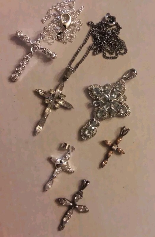 Antique Vintage Modern Cross Lot Set Jewelry Sterling Silver 925 Pendants Charms