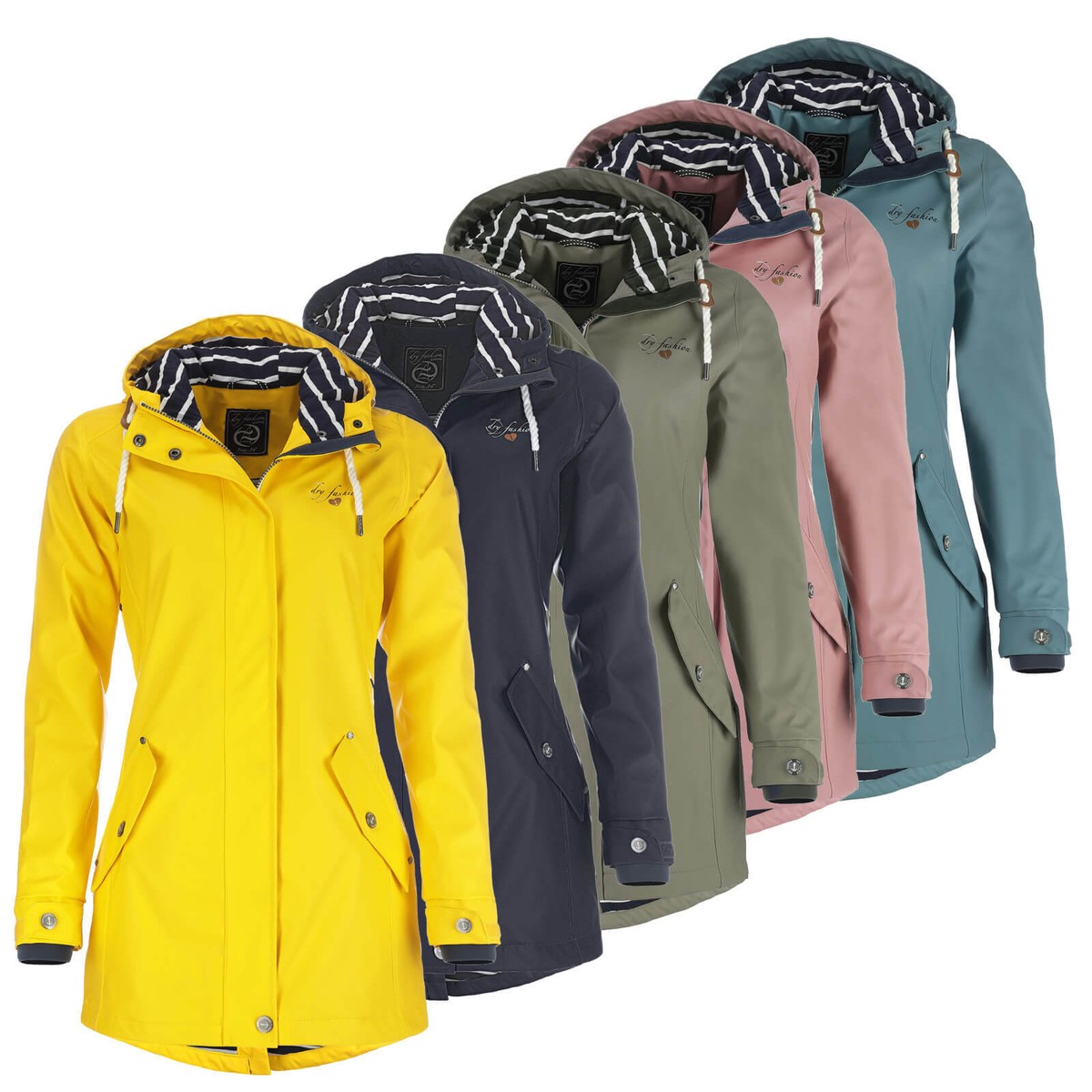 Dry Fashion Damen Regenmantel Regenjacke Kiel Verstellbare Kapuze  Wasserdicht