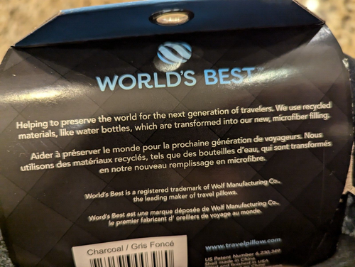 Wolf World's Best Travel Neck Pillow Charcoal - Picture 5 of 8