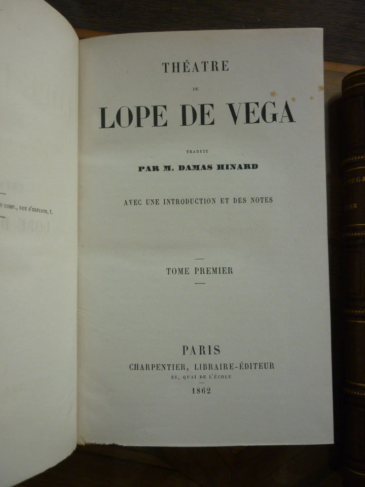 Lope de Vega : Théâtre 2 vol. Charpentier 1869, 2 vol. In 12, demi reliure cuir, - Photo 3/4