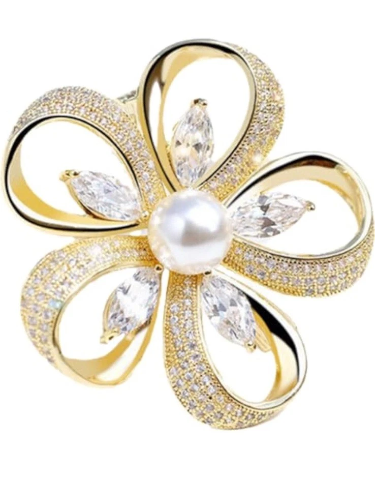 Broche Flor Cristal Estrás Perla Broche Prendedor Boda Nupcial Regalo Para Ella Foto 3 de 4