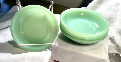 Jadite Fire King 4 Berry Bowls Restaurant 4.5" Excellent Cond. Authentic Vintage