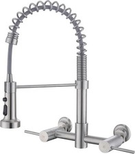 Kmeino Wall Mount Kitchen Faucet with Sprayer, 8 Mount, Brushed Nickel