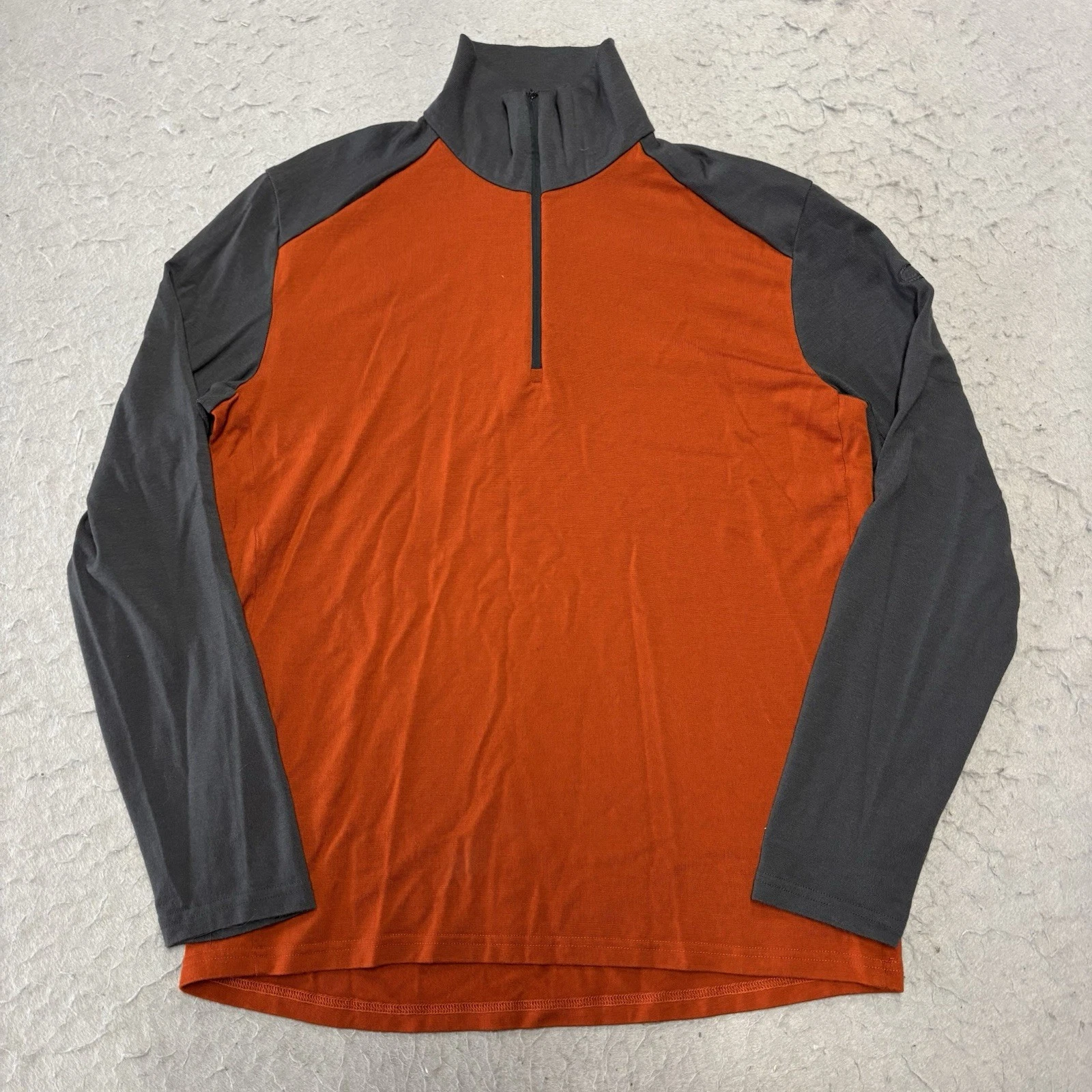 Icebreaker 260 Bodyfit 1/4 Zip Mens L Orange Gray Merino Wool Base Layer Hiking