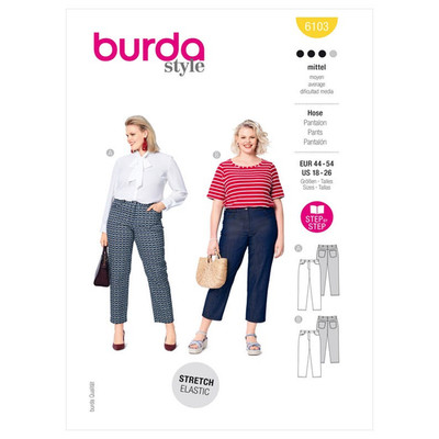 Burda 6103 Sewing Pattern - Misses Plus Size Pants - Size 18-26/Uncut, FF