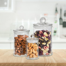 Set of 3 Glass Apothecary Jars with Lids, Bathroom Canisters Storage Containe...