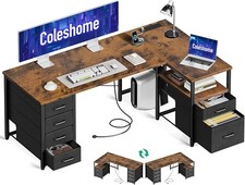Coleshome Computer Corner Desk with Drawers, 140×80 cm L Shaped Office Desk with