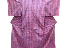 7616225: JAPANESE KIMONO / KIMONO ENSEMBLE / SILK / YONEZAWA TSUMUGI / GRID
