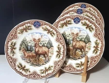 ROYAL STAFFORD (4) Dinner Plates HOMELAND Deer Stag Thanksgiving Christmas 11"