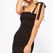 Free People Black and Red Floral Midi Dress