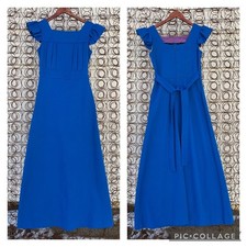 Vintage 60s blue ruched bodice ruffle sleeve dress Size 11 / MEDIUM