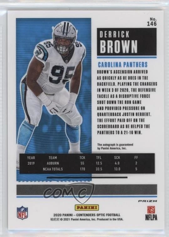 2020 Panini Contenders Optic Ticket Silver Derrick Brown #146 Rookie Auto RC - Image 2 of 2