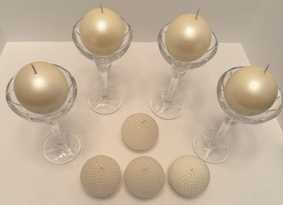 Waterford Marquis Lismore Crystal Gemin Ball Tall Candlestick Holders +8 Balls
