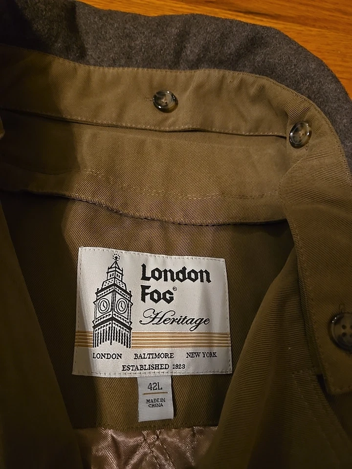 London Fog Men's 42L Vintage Double Breasted Trench Coat Removable Quilted Liner - Image 2 of 4